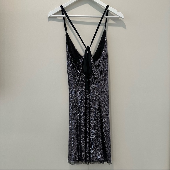 Free People Gold Rush Mini Dress Sequins Sparkle Night Black Dark Romantic Large - Picture 10 of 16